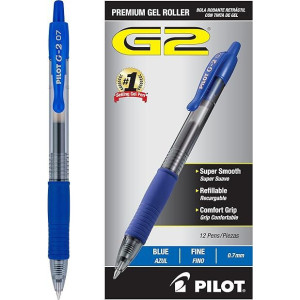 Pilot, stylos roller à encre gel G2 Premium, pointe fine 0,7 mm, bleu, lot de 12