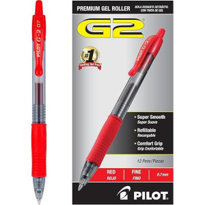 Pilot, stylos roller à encre gel G2 Premium, pointe fine 0,7 mm, rouge, lot de 12