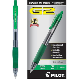 Pilot, stylos roller à encre gel G2 Premium, pointe fine 0,7 mm, vert, lot de 12