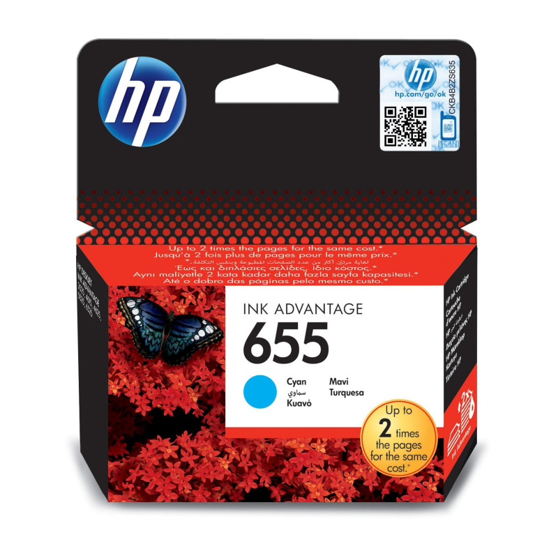 HP 655 Cyan Original Ink Advantage Cartridge HP 655 Cyan Original Ink Advantage Cartridge