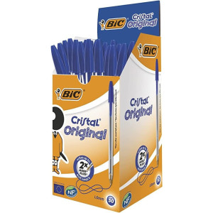 BIC Cristal Original Ecriture Stylos-Bille Pointe Moyenne (1,0 mm) - Design Fonctionnel - Couleur Bleu, Boîte de 50