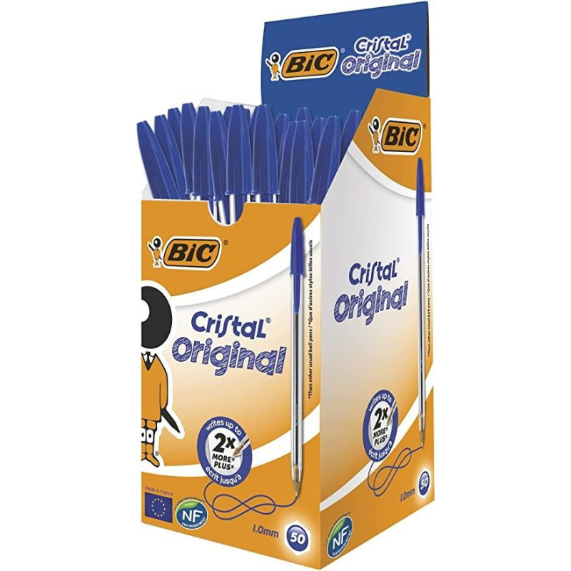 BIC Cristal Original Ecriture Stylos-Bille Pointe Moyenne (1,0 mm) - Design Fonctionnel - Couleur Bleu, Boîte de 50 BIC Cristal Original Ecriture Stylos-Bille Pointe Moyenne (1,0 mm) - Design Fonctionnel - Couleur Bleu, Boîte de 50