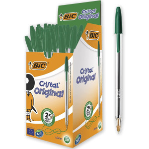 BIC Cristal Original Ecriture Stylos-Bille Pointe Moyenne (1,0 mm) - Design Fonctionnel - Couleur Verte, Boîte de 50