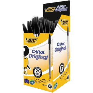 BIC Cristal Original Stylos-Bille (Pointe Moyenne (1 mm) / Parfait pour l'Ecole et au Bureau) - Noir, Boîte de 50
