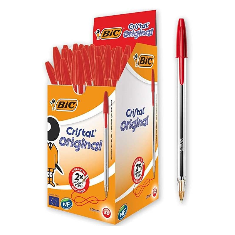 BIC Cristal Original Stylos-Bille (Pointe Moyenne (1 mm) / Parfait pour l'Ecole et au Bureau) - Rouge, Boîte de 50 BIC Cristal Original Stylos-Bille (Pointe Moyenne (1 mm) / Parfait pour l'Ecole et au Bureau) - Rouge, Boîte de 50