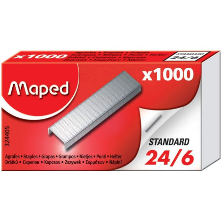 Maped agrafes 24/6, zinguées, boîte de 1000 agrafes - 324405